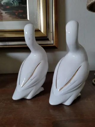 Coppia oche ceramica bianca e oro anni 80