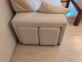 Sofá 3 plazas + chaiselong beige+ 2 puff