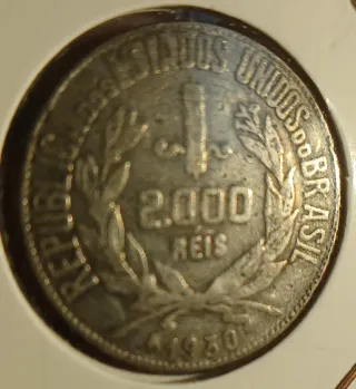 Moneda Brasil 2000 Reis 1930 Plata