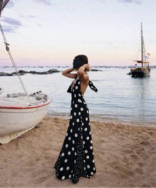 Vestido largo lunares invitada Feria