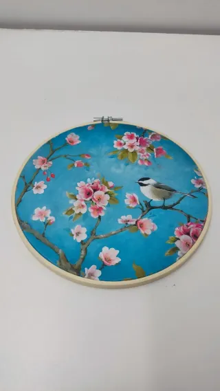 Cuadro Pájaro Flores Almendro Lienzo