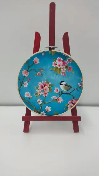 Cuadro Pájaro Flores Almendro Lienzo