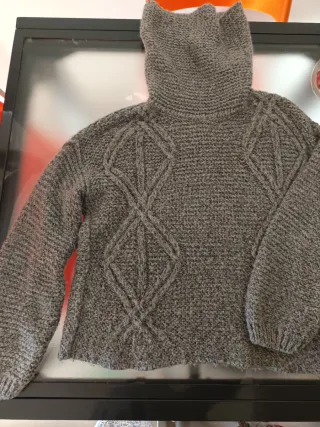 Jersey Zara Lana Mujer Cuello Alto Gris