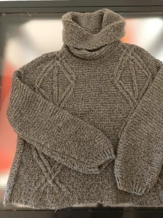 Jersey Zara Lana Mujer Cuello Alto Gris
