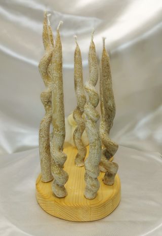 Porta candele in legno angioletto in lana cardata