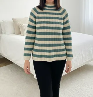 Jersey de mujer a rayas beige y verde