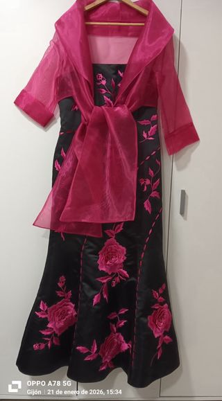 Vestido Fiesta Sonia Peña Negro y Rosa