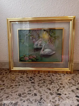 Cuadro de cisnes en cristal