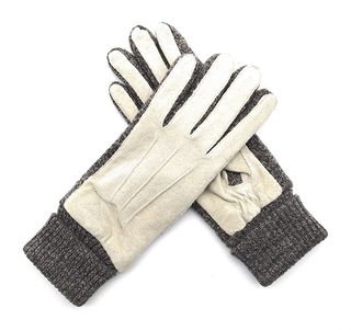 Guantes Piel Mujer Talla 7.5-8 Beige/Gris