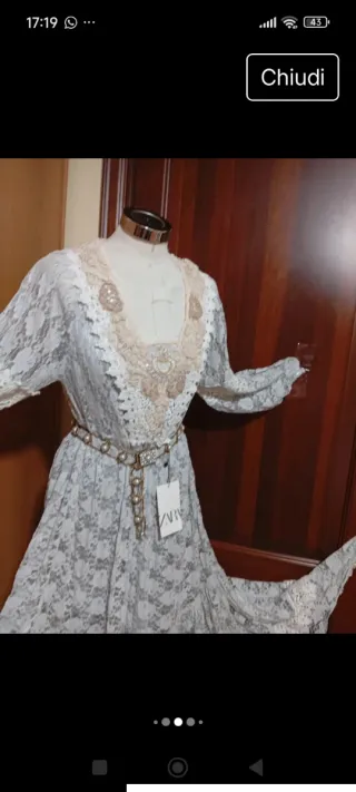 Abito antica sartoria pizzo macramè grigio perla