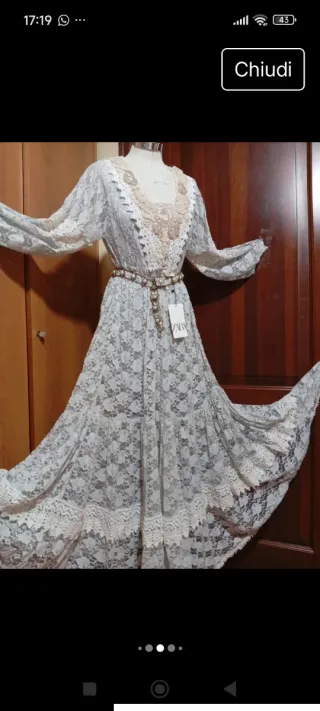 Abito antica sartoria pizzo macramè grigio perla