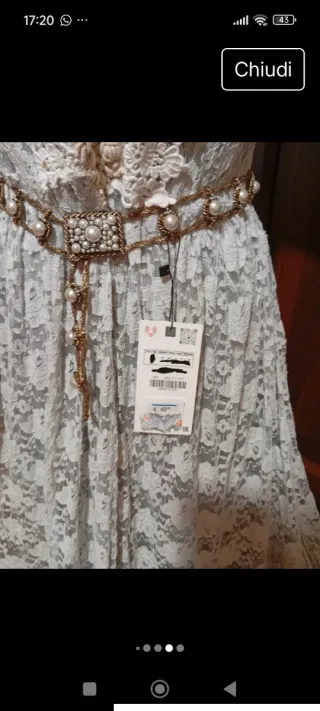 Abito antica sartoria pizzo macramè grigio perla