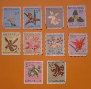 Lote Sellos Antiguos Nicaragua Flores