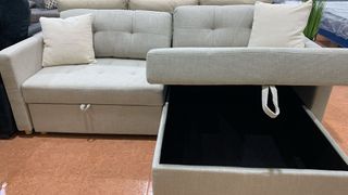 Sofá Cama Chaise Longue Beige 220cm