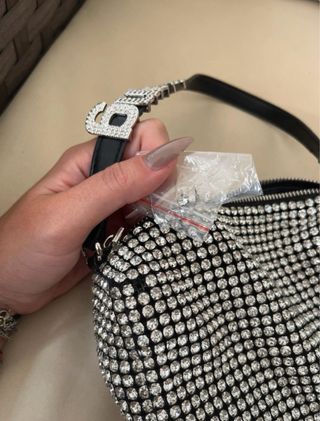 Borsa simil Alexander Wang con strass argento