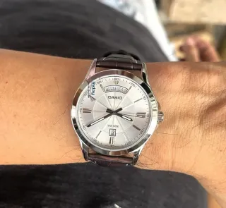 Orologio Casio Uomo Pelle Marrone Argento