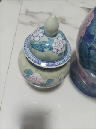 Juego Jarrones Cerámica Azul y Rosa