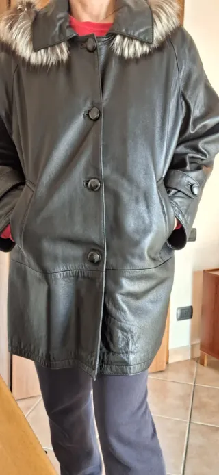 Giaccone vera pelle con cappuccio