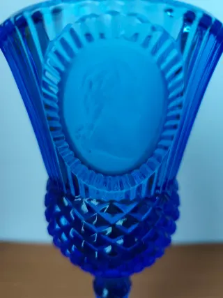 Copa azul cobalto labrada, vintage