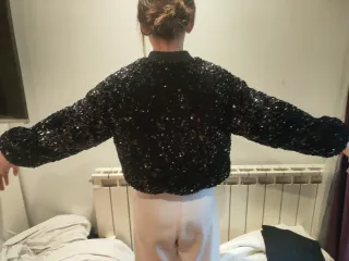 Chaqueta lentejuelas negra talla 9/10