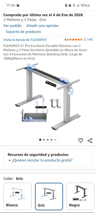 Escritorio Flexispot E1 PRO Silver