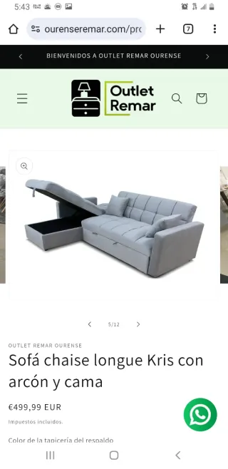 Sofá Chaise Longue Kris con Arcón y Cama