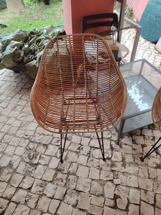 Silla de terraza ratán y cuero