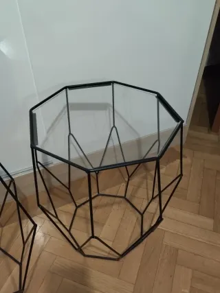 Mesitas auxiliares geométricas metal y cristal