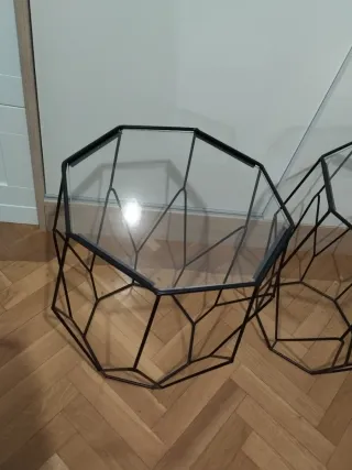 Mesitas auxiliares geométricas metal y cristal