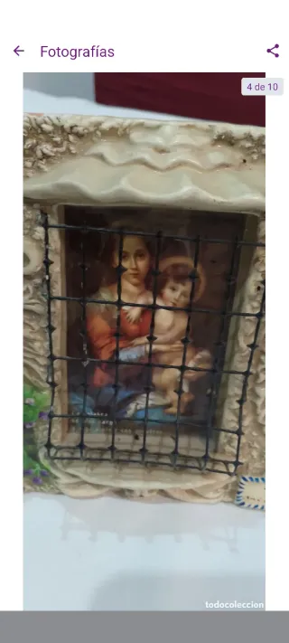 Antigua imagen Virgen María con Niño barro cocido