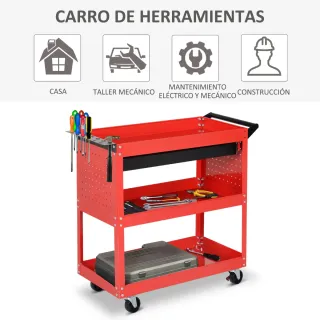 Carro Taller 3 Bandejas Rojo