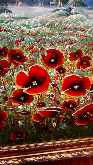 Cuadro Óleo Amapolas Marco Dorado 73x83