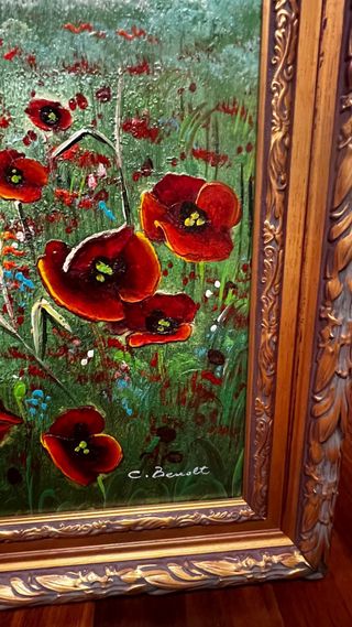 Cuadro Óleo Amapolas Marco Dorado 73x83