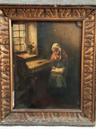 Cuadro antiguo flores cesta