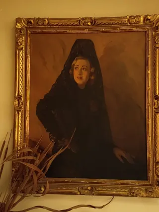 Cuadro antiguo flores cesta