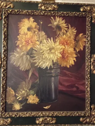 Cuadro antiguo flores cesta