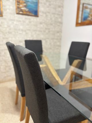 Mesa Comedor Cristal Roble Natural + 6 Sillas