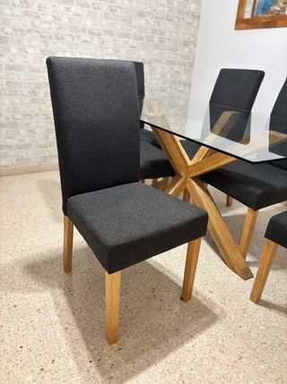 Mesa Comedor Cristal Roble Natural + 6 Sillas