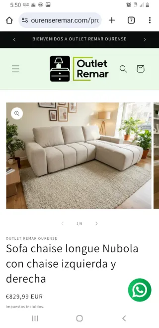 Sofá Chaise Longue Nubola Beige