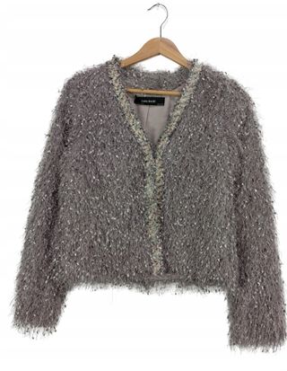 Chaqueta Zara flecos metalizados gris/lila