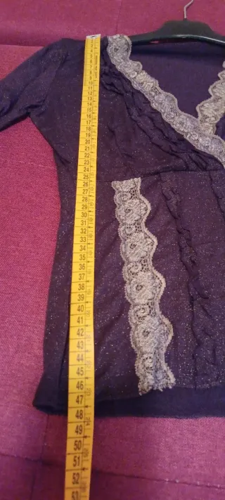 Top maglia marrone pizzo oro lurex