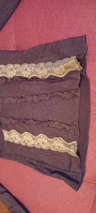 Top maglia marrone pizzo oro lurex