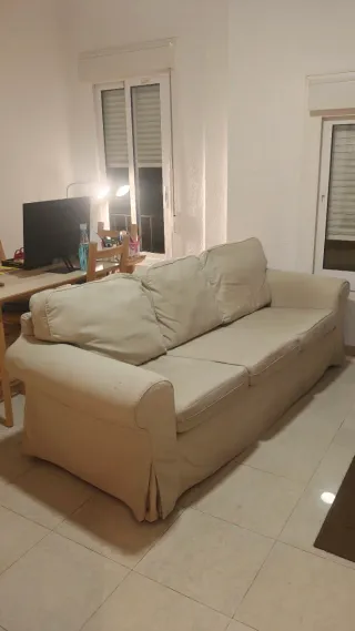 Sofá 3 plazas beige tela