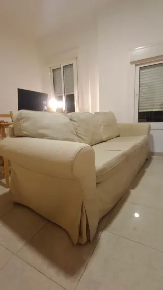 Sofá 3 plazas beige tela