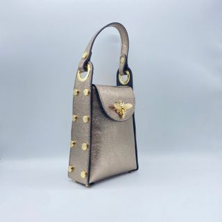 Mini bolso piel auténtica dorado con abejas 0307
