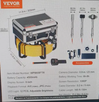 Cámara Alcantarillado VEVOR 50m