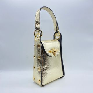 Mini bolso piel auténtica dorado 0309