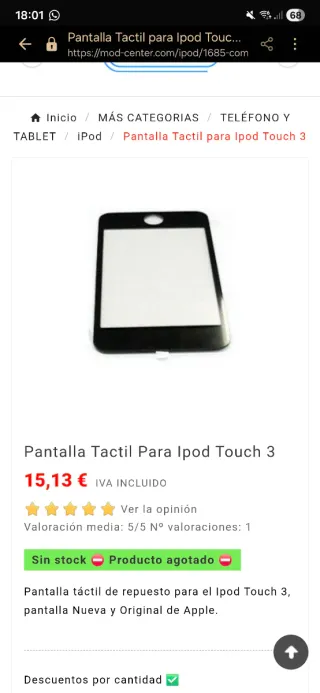 Pantalla Táctil iPod Touch 3 Negra
