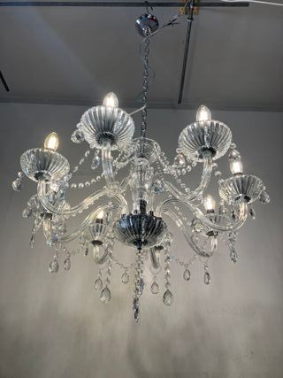 Lampadario vetro soffiato trasparente con pendagli