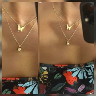 2 collane dorate separate-unite con stampa